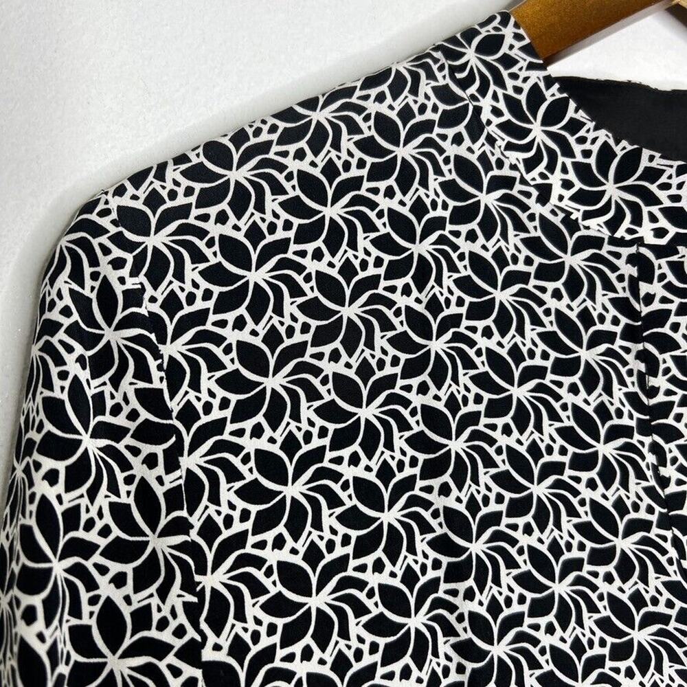 Diane Von Furstenberg DVF Black White 100 Silk Floral Long Sleeve Top 4 Women